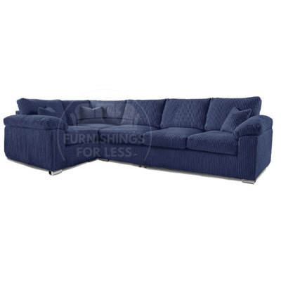 Furnishings For Less UK Delta Large Long Narrow Blue 5 Seater Corner Sofa Left Hand Facing Jumbo Cord L Shape - image 1