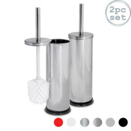 Harbour Housewares 2X Chrome Toilet Brushes With Holder - Round Brush With Non Slip Base Rust Resistant Toilet Cleaning Brush Set