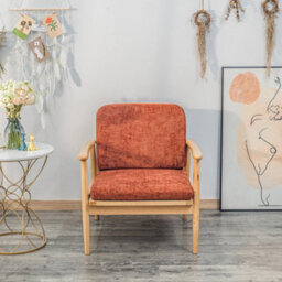 Nordlys Solid Wood And Terracotta Fabric Lounge Chair Countryside Style Living Room - thumbnail 4