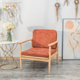 Nordlys Solid Wood And Terracotta Fabric Lounge Chair Countryside Style Living Room - thumbnail 3