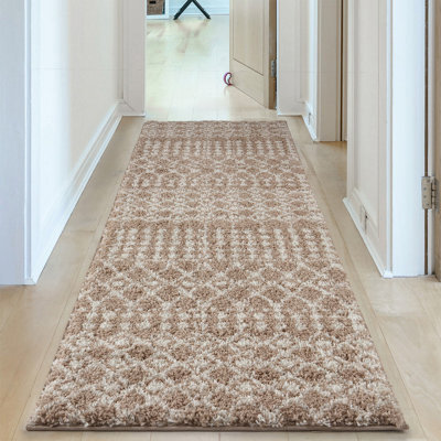 The Rugs Soft Moroccan Diamond Shaggy Rugs And Runners High Pile Beige And Ivory Living Room Kitchen Hallway 1020 - image 1