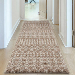 The Rugs Soft Moroccan Diamond Shaggy Rugs And Runners High Pile Beige And Ivory Living Room Kitchen Hallway 1020 - thumbnail 1