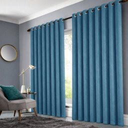Bedlooms Blue Linen Curtain 100% Blackout Thermal Insulated Eyelet Curtain (Pair) 90 X 90 Inches With Tie Back Two - thumbnail 2