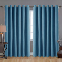 Bedlooms Blue Linen Curtain 100% Blackout Thermal Insulated Eyelet Curtain (Pair) 90 X 90 Inches With Tie Back Two - thumbnail 9