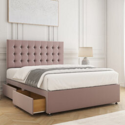 Bsspoke Isla Divan Bed Set In Pink Plush Velvet With 24Inch Panel Headboard 4 Drawers & Mattress Double King 4Ft 6Ft