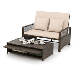 Gainoom Patio Rattan Daybed 2-Piece Outdoor Wicker Loveseat Sofa Furniture - thumbnail 9