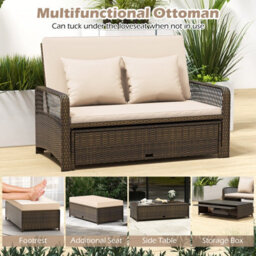 Gainoom Patio Rattan Daybed 2-Piece Outdoor Wicker Loveseat Sofa Furniture - thumbnail 8