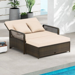 Gainoom Patio Rattan Daybed 2-Piece Outdoor Wicker Loveseat Sofa Furniture - thumbnail 1