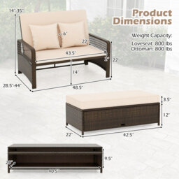 Gainoom Patio Rattan Daybed 2-Piece Outdoor Wicker Loveseat Sofa Furniture - thumbnail 2