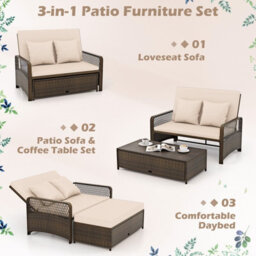 Gainoom Patio Rattan Daybed 2-Piece Outdoor Wicker Loveseat Sofa Furniture - thumbnail 5