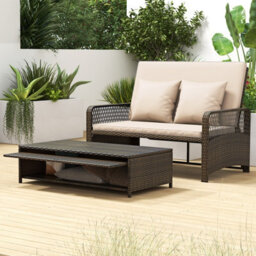 Gainoom Patio Rattan Daybed 2-Piece Outdoor Wicker Loveseat Sofa Furniture - thumbnail 3