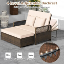Gainoom Patio Rattan Daybed 2-Piece Outdoor Wicker Loveseat Sofa Furniture - thumbnail 6