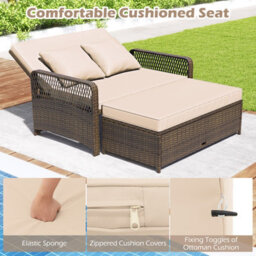 Gainoom Patio Rattan Daybed 2-Piece Outdoor Wicker Loveseat Sofa Furniture - thumbnail 7