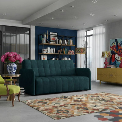 Viva Grand Iv Sofa Bed With Storage And Wooden Legs, Wavy Springs, Sleep Function Size 165X98X85 Cm Turquoise - image 1
