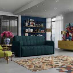 Viva Grand Iv Sofa Bed With Storage And Wooden Legs, Wavy Springs, Sleep Function Size 165X98X85 Cm Turquoise - thumbnail 1