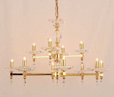 Luminosa Lighting Luminosa Capri Optic Glass Pans Gold 12 Arm Chandelier