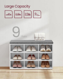 Songmics Shoe Bench, Storage Bench With Padded Seat, With Cushion, 9 Compartments, Adjustable Shelves, Classic White - thumbnail 6