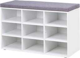 Songmics Shoe Bench, Storage Bench With Padded Seat, With Cushion, 9 Compartments, Adjustable Shelves, Classic White - thumbnail 9