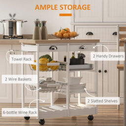 Homcom Rolling Kitchen Island Trolley, Serving Cart W/ Drawer, Basket White - thumbnail 5