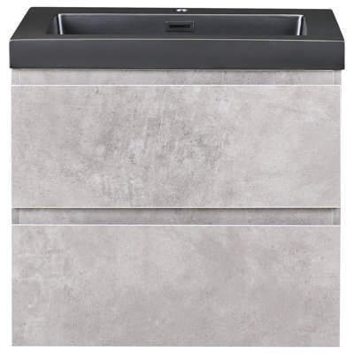 Wyld And Coco Grey Wall-Mounted Vanity Unit With Black Resin Basin 60 X 46 Cm, 2 Drawers, Matte Modern Mdf - image 1