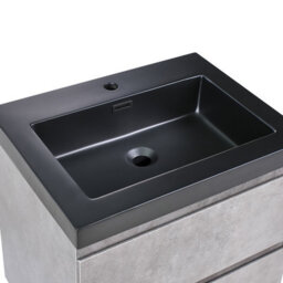 Wyld And Coco Grey Wall-Mounted Vanity Unit With Black Resin Basin 60 X 46 Cm, 2 Drawers, Matte Modern Mdf - thumbnail 7