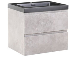 Wyld And Coco Grey Wall-Mounted Vanity Unit With Black Resin Basin 60 X 46 Cm, 2 Drawers, Matte Modern Mdf - thumbnail 3