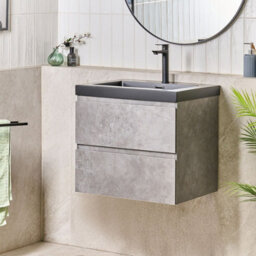 Wyld And Coco Grey Wall-Mounted Vanity Unit With Black Resin Basin 60 X 46 Cm, 2 Drawers, Matte Modern Mdf - thumbnail 2