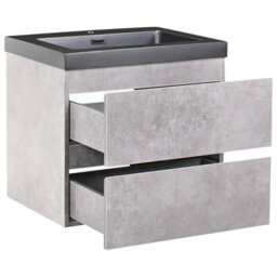 Wyld And Coco Grey Wall-Mounted Vanity Unit With Black Resin Basin 60 X 46 Cm, 2 Drawers, Matte Modern Mdf - thumbnail 5