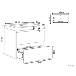 Wyld And Coco Grey Wall-Mounted Vanity Unit With Black Resin Basin 60 X 46 Cm, 2 Drawers, Matte Modern Mdf - thumbnail 4