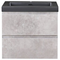 Wyld And Coco Grey Wall-Mounted Vanity Unit With Black Resin Basin 60 X 46 Cm, 2 Drawers, Matte Modern Mdf - thumbnail 1