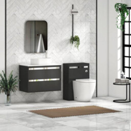 Royal Bathrooms Orion 800mm Matt Obsidian Black Wall Hung Plain White Countertop Vanity Unit 2 Drawer With Peak Basin & Chrome Accent Trim - thumbnail 3