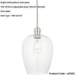Loops Hanging Ceiling Pendant Light - Bright Nickel Plate & Clear Glass - 10W Led E27 - thumbnail 2