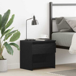 Berkfield Black Oak Nightstand 40X30X39 Cm Made From Engineered Wood - thumbnail 1