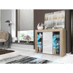 Modern Sideboard Display Cabinet Cupboard Tv Stand Living Room High Gloss Doors - Oak & White - thumbnail 4