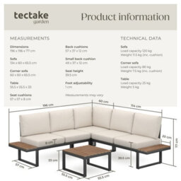 Tectake Eliar Garden Lounge Set, 4-Piece, With Aluminum Frame  - Black - thumbnail 6