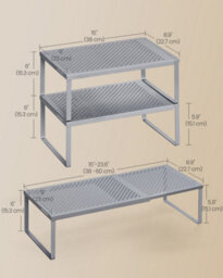 Songmics Spice Racks, Extendable Cupboard Organisers, Kitchen Countertop Shelves, Set Of 2, Space-Saving Metal Storage, Silver - thumbnail 7