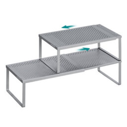 Songmics Spice Racks, Extendable Cupboard Organisers, Kitchen Countertop Shelves, Set Of 2, Space-Saving Metal Storage, Silver - thumbnail 2