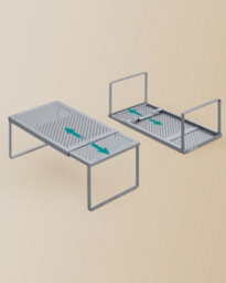 Songmics Spice Racks, Extendable Cupboard Organisers, Kitchen Countertop Shelves, Set Of 2, Space-Saving Metal Storage, Silver - thumbnail 8
