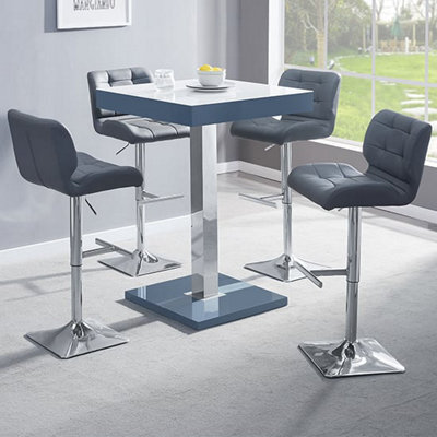 Furniture in Fashion Topaz Glass White Grey Bar Table 4 Candid Grey Stools - image 1