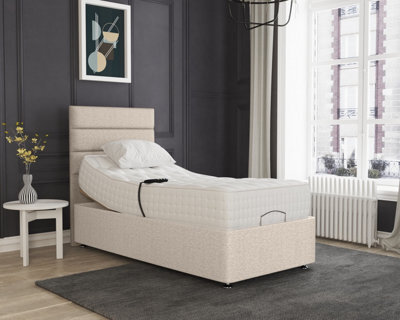 Milan Electric Adjustable Bed Set Fabric Pocket Sprung Mattress, Floor Standing Headboard - 4Ft - Cream - image 1