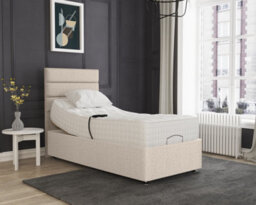 Milan Electric Adjustable Bed Set Fabric Pocket Sprung Mattress, Floor Standing Headboard - 4Ft - Cream - thumbnail 1