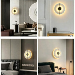 Amorly Modern Round Alabaster Natural Marble Wall Light,metal Base Wall Mounted Lamp,for Living Room Bedroom Bedside Stairs Hallway Black - thumbnail 3