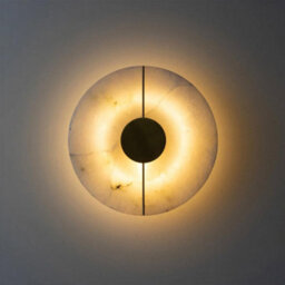 Amorly Modern Round Alabaster Natural Marble Wall Light,metal Base Wall Mounted Lamp,for Living Room Bedroom Bedside Stairs Hallway Black - thumbnail 1