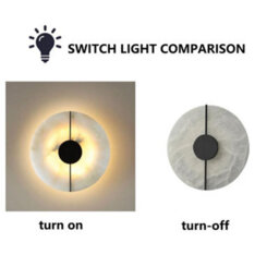 Amorly Modern Round Alabaster Natural Marble Wall Light,metal Base Wall Mounted Lamp,for Living Room Bedroom Bedside Stairs Hallway Black - thumbnail 5