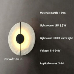 Amorly Modern Round Alabaster Natural Marble Wall Light,metal Base Wall Mounted Lamp,for Living Room Bedroom Bedside Stairs Hallway Black - thumbnail 6
