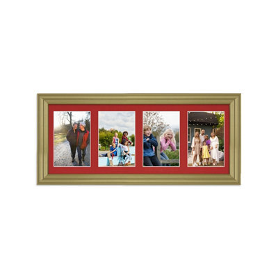 AK Frames 50X20Cm Gold Classic Multi Photo Frame With Crimson Mount - Holds 4 Apertures (4X) 6X4 Photos - image 1