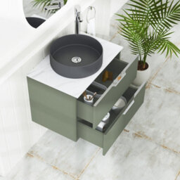 Royal Bathrooms Evora 700mm Sage Green Fluted Wall Hung Countertop Vanity Unit 2 Drawer With Art Round Basin - thumbnail 3
