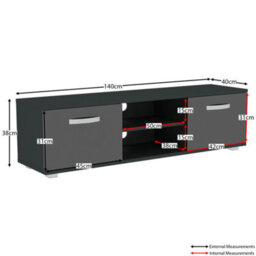 Lassic Vida Designs Cosmo Black 2 Door Tv Unit 140Cm Sideboard Cabinet - thumbnail 2