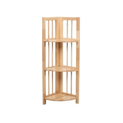 Orsina Stylish 3 Tier Natural Box Frame Corner Unit, Sustainable Large Shelving Unit, Wooden Standing Shelves - image 1
