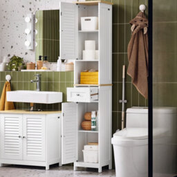 Sobuy Frg236-Nw, Bathroom Tall Cabinet Bathroom Storage Cabinet With 2 Shutter Doors,wood Effect,w32Xd30Xh170.5 - thumbnail 2